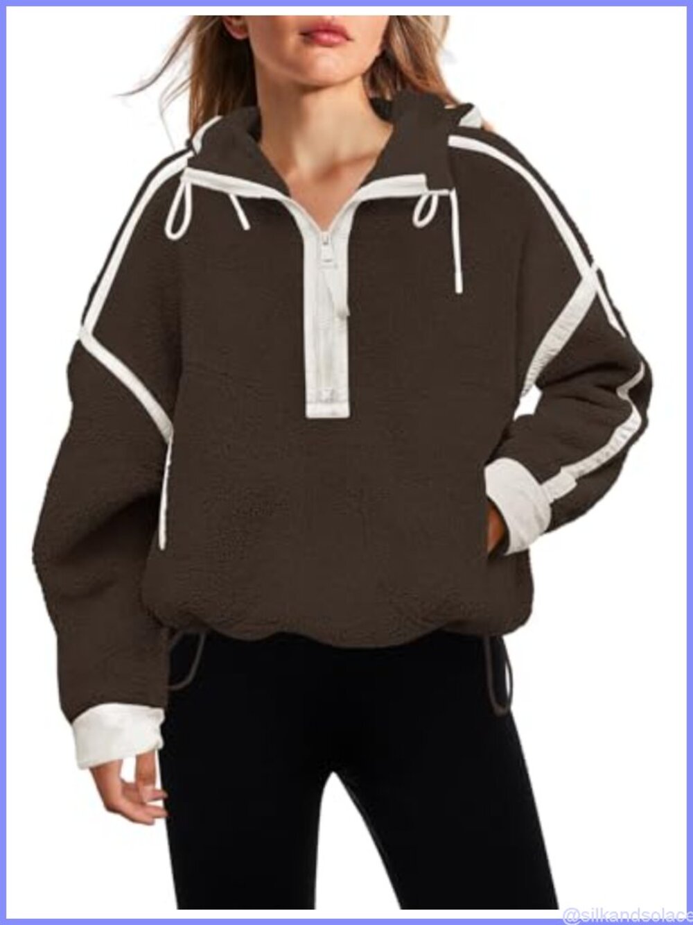 Womens Half Zip Fleece Pullover Oversized Hoodie Fuzzy Sherpa Sweatshirt Cozy